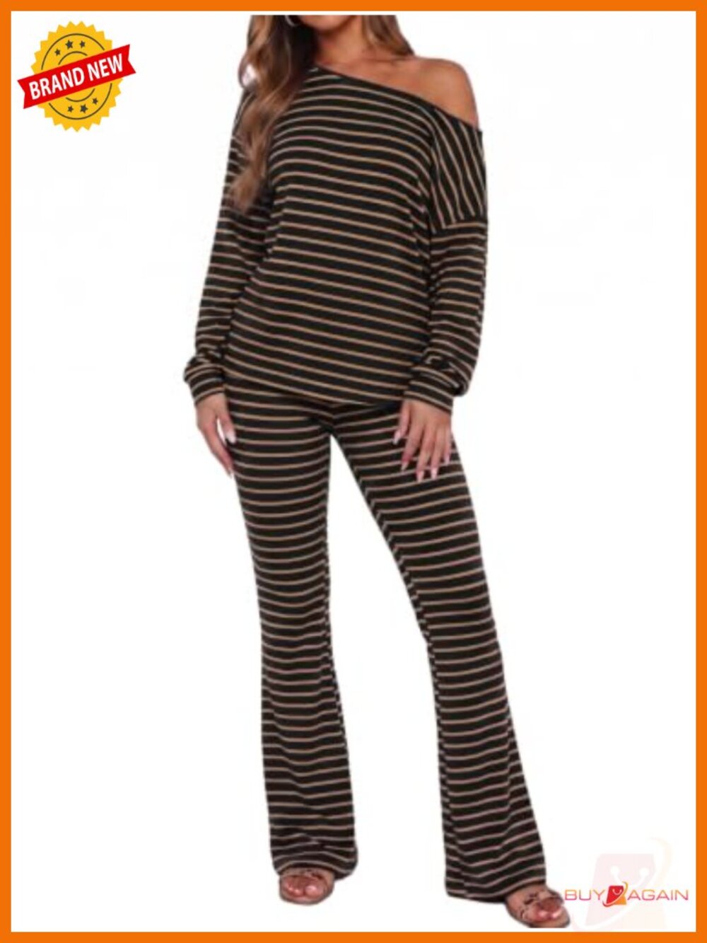 Women 2 Piece Outfits Striped Off Shoulder Top Pants Set Y2K